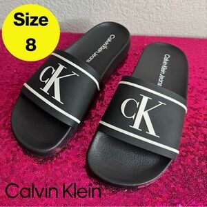 CALVIN KLEIN 🖤 Black & White Logo Slides (Womens Size 7.5/8)